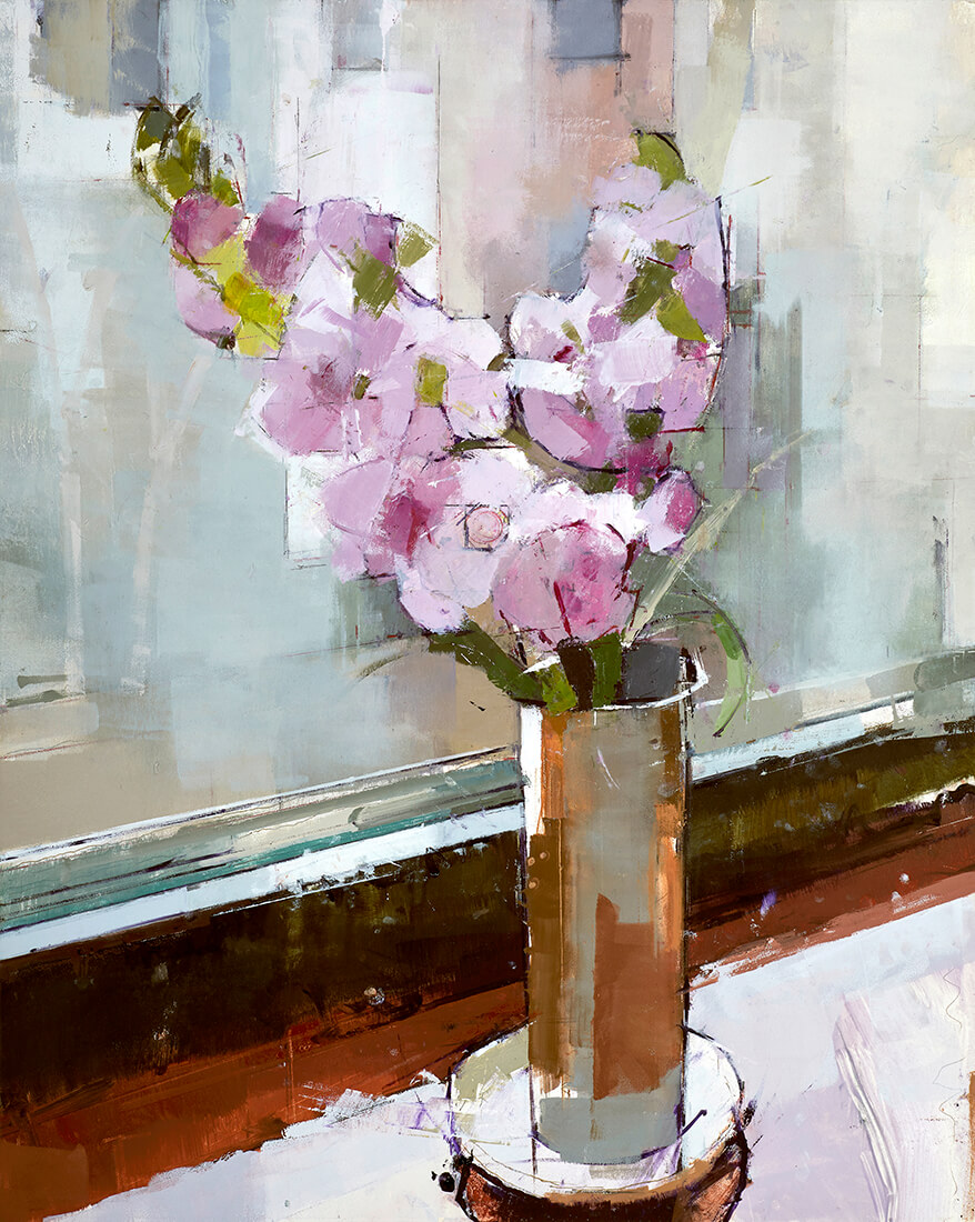painting, Fushcia Blossoms, painting by Lisa Breslow